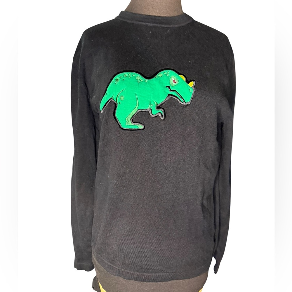 Loft 604 Dinosaur Motif Applique Novelty Cotton Crewneck Sweater Mens Size M